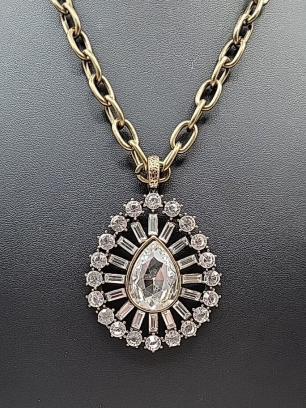 RJ Graziano CN Large Crystal Statement Pendant Necklace 40" Chunky Gold Tone - Picture 7 of 16